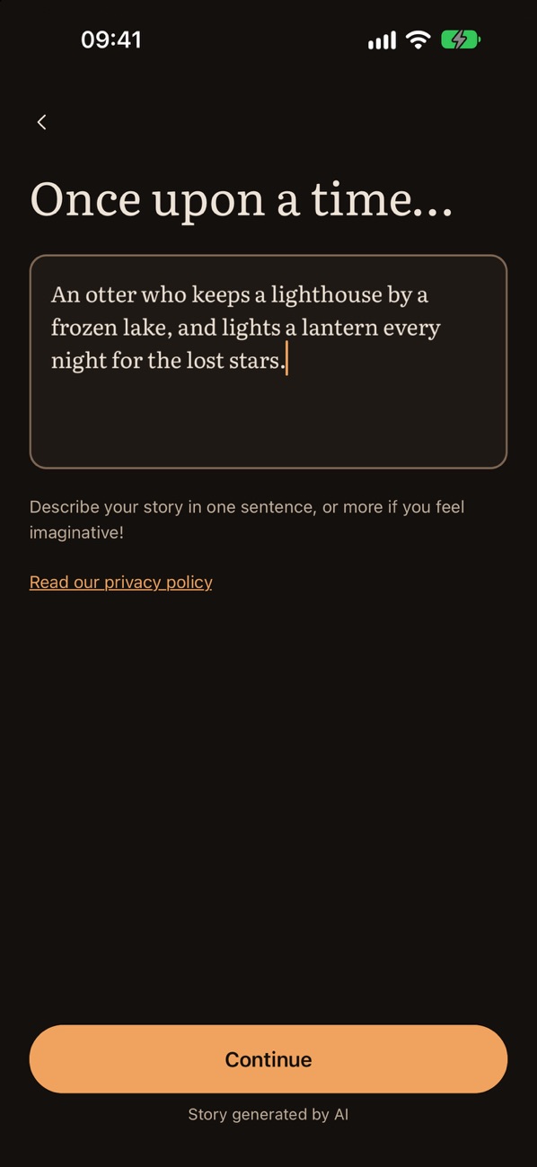 Screen where you describe your story in one sentence